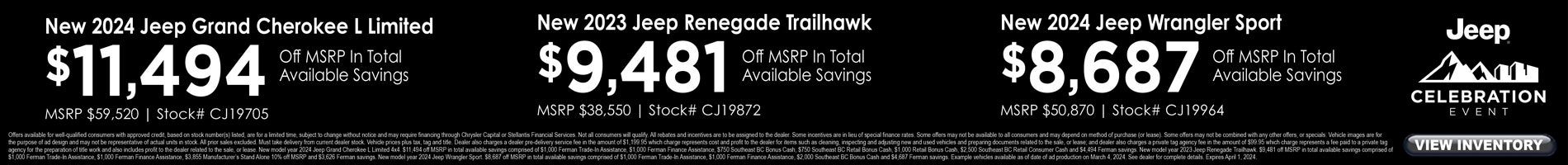 March Savings on New Grand Cherokee L, Renegade and Wrangler