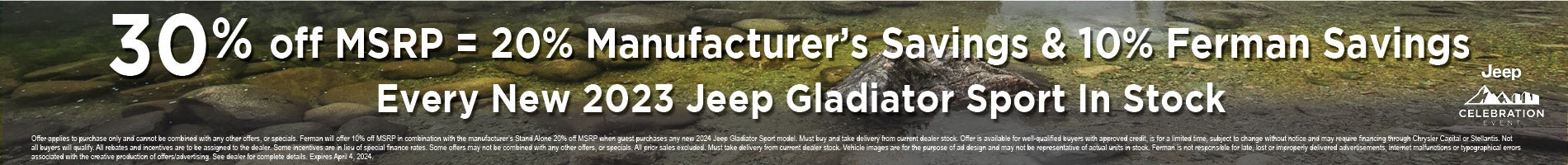 30% off MSRP on all New 2023 Jeep Gladiator Sports