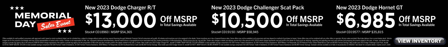 May Savings on New Dodge Hornet, Challenger and Charger