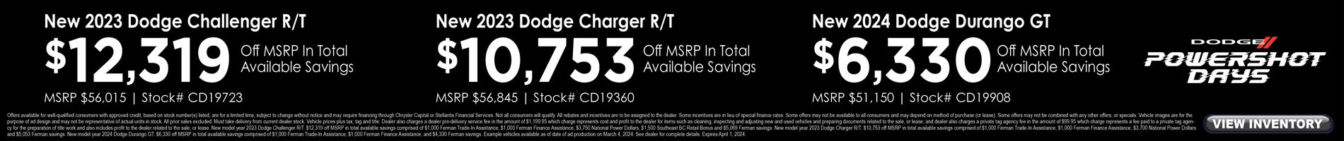 March Savings on New Dodge Challenger, Charger and Durango