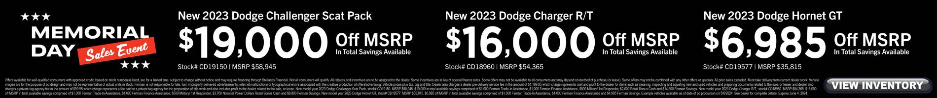 May Savings on New Dodge Hornet, Challenger and Charger
