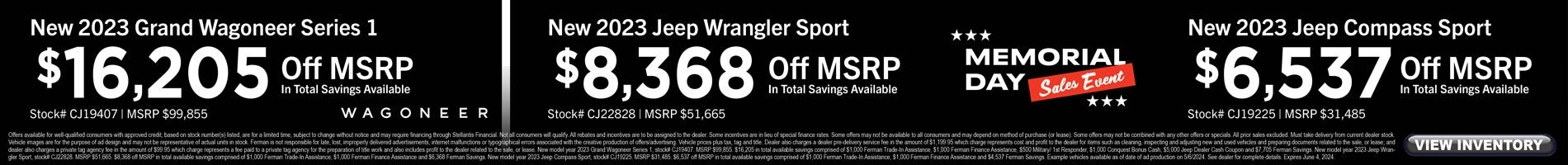May Savings on New Grand Wagoneer & Jeep Wrangler, Compass