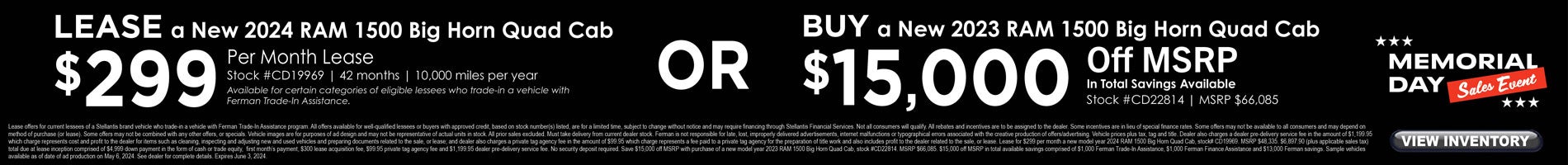 Amazing May Deals on New RAM 1500 Big Horn